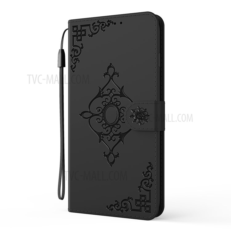 Wallet Leather Phone Protector with Symmetrical Pattern Imprinting for Samsung Galaxy A31 - Black-3