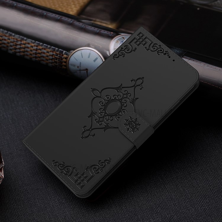 Wallet Leather Phone Protector with Symmetrical Pattern Imprinting for Samsung Galaxy A31 - Black-6