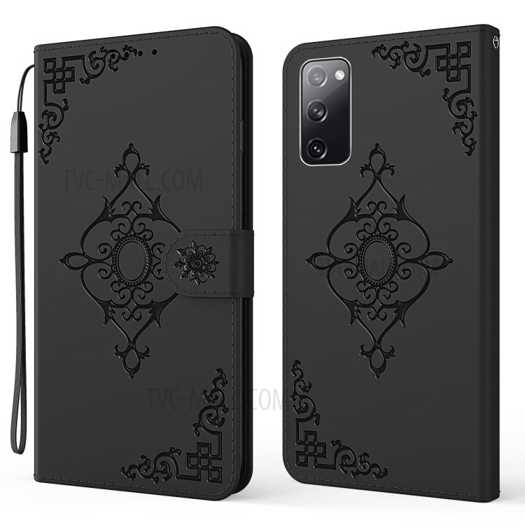 Symmetrical Pattern Imprinting Wallet Leather Phone Stand Protector for Samsung Galaxy S20 FE/S20 Fan Edition/S20 FE 5G/S20 Fan Edition 5G - Black-1