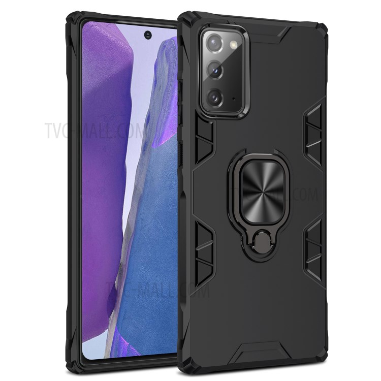 Metal + TPU Combo Hybrid Shell with Finger Ring Kickstand for Samsung Galaxy Note 20/Note 20 5G - All Black-1