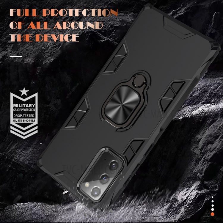 Metal + TPU Combo Hybrid Shell with Finger Ring Kickstand for Samsung Galaxy Note 20/Note 20 5G - All Black-4