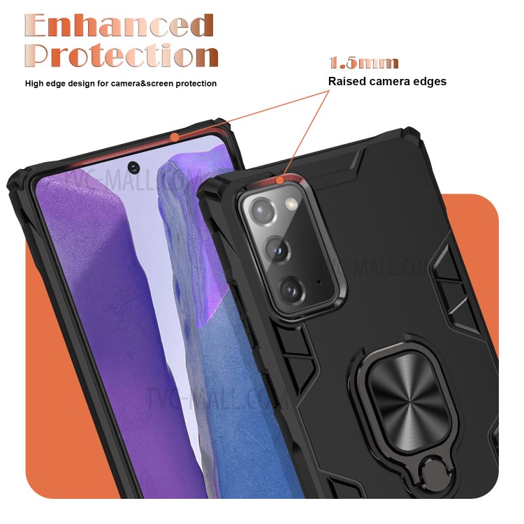 Metal + TPU Combo Hybrid Shell with Finger Ring Kickstand for Samsung Galaxy Note 20/Note 20 5G - All Black-6
