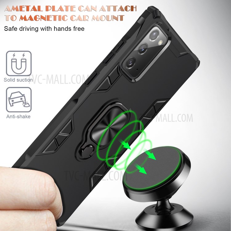 Metal + TPU Combo Hybrid Shell with Finger Ring Kickstand for Samsung Galaxy Note 20/Note 20 5G - All Black-7