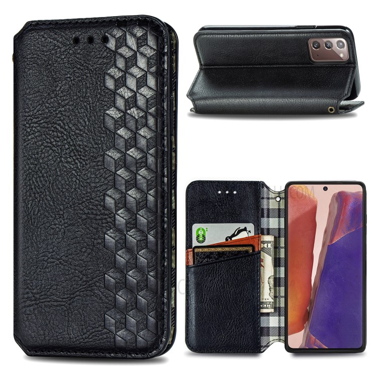 Fashionable Diamond Effect Leather Phone Auto-Absorbed Cover Case for Samsung Galaxy Note 20/Note 20 5G - Black-1