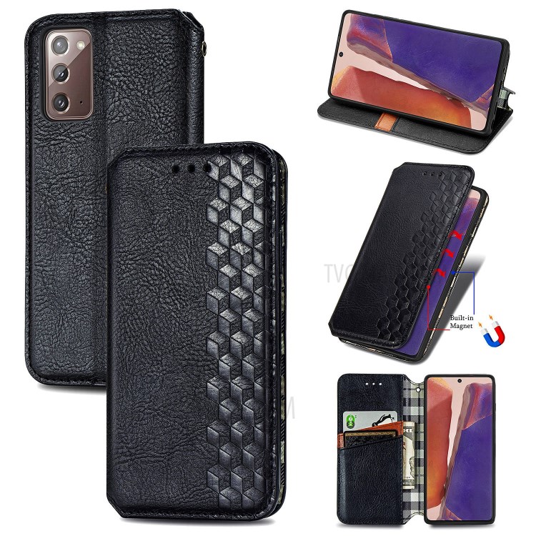 Fashionable Diamond Effect Leather Phone Auto-Absorbed Cover Case for Samsung Galaxy Note 20/Note 20 5G - Black-2