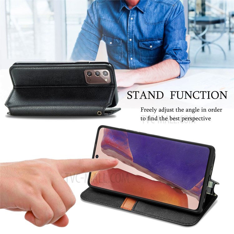 Fashionable Diamond Effect Leather Phone Auto-Absorbed Cover Case for Samsung Galaxy Note 20/Note 20 5G - Black-8