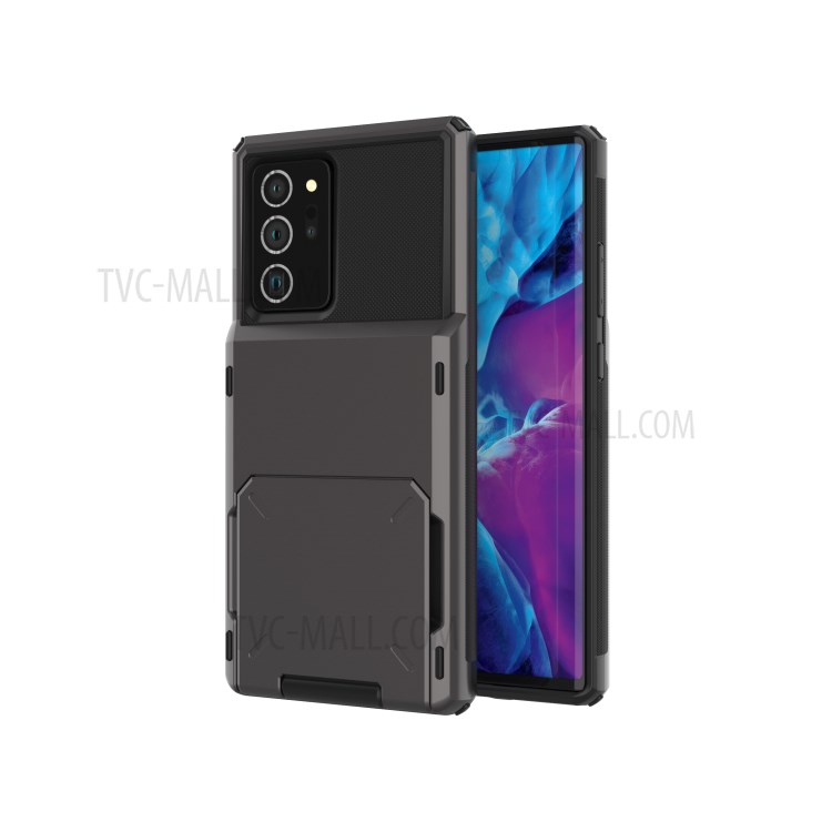 Flip Card Holder TPU+PC Hybrid Phone Shell for Samsung Galaxy Note 20 / Note 20 5G - Grey-1