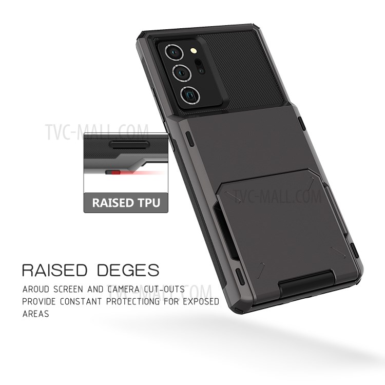 Flip Card Holder TPU+PC Hybrid Phone Shell for Samsung Galaxy Note 20 / Note 20 5G - Grey-11