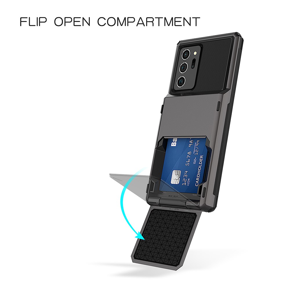 Flip Card Holder TPU+PC Hybrid Case for Samsung Galaxy Note 20 Ultra/Note 20 Ultra 5G - Grey-5