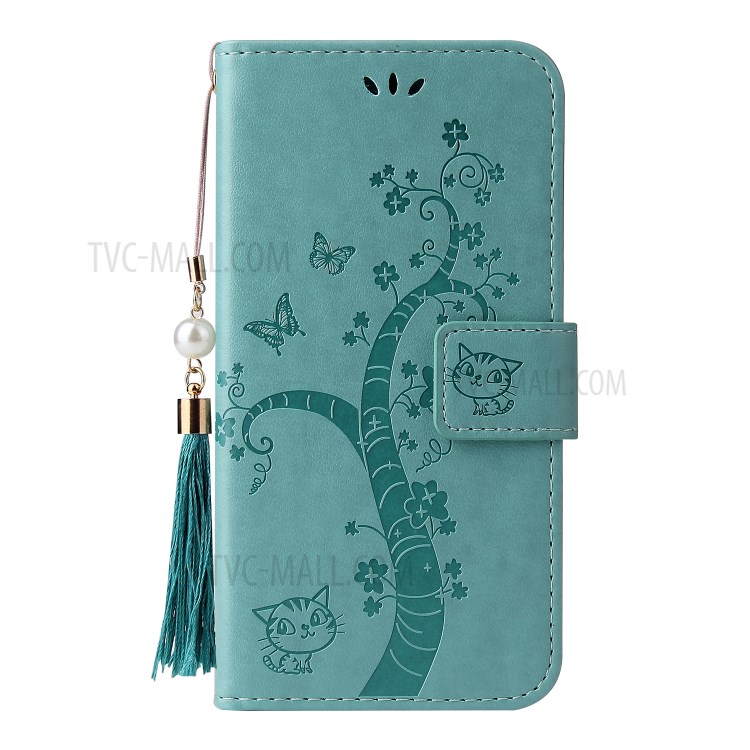 Imprint Lucky Tree Wallet Stand Leather Casing for Samsung Galaxy A51 SM-A515 - Green-2
