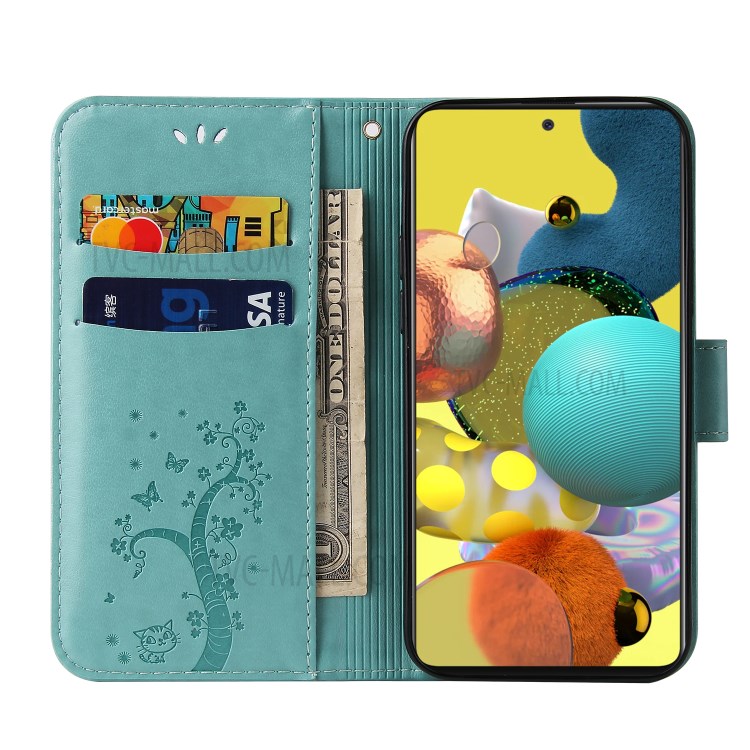 Imprint Lucky Tree Wallet Stand Leather Casing for Samsung Galaxy A51 SM-A515 - Green-3