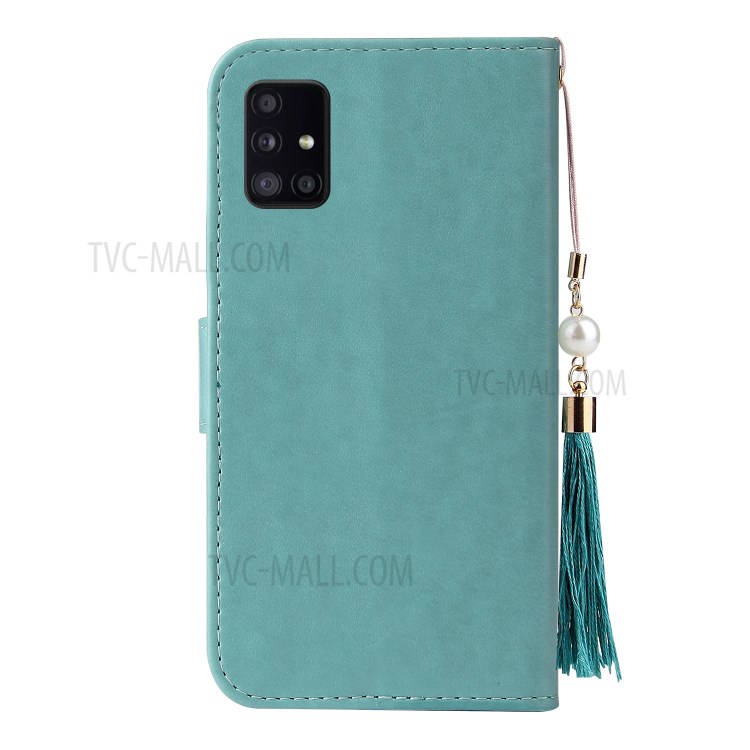 Imprint Lucky Tree Wallet Stand Leather Casing for Samsung Galaxy A51 SM-A515 - Green-5