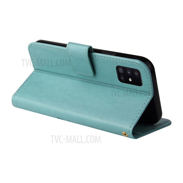Imprint Lucky Tree Wallet Stand Leather Casing for Samsung Galaxy A51 SM-A515 - Green-6