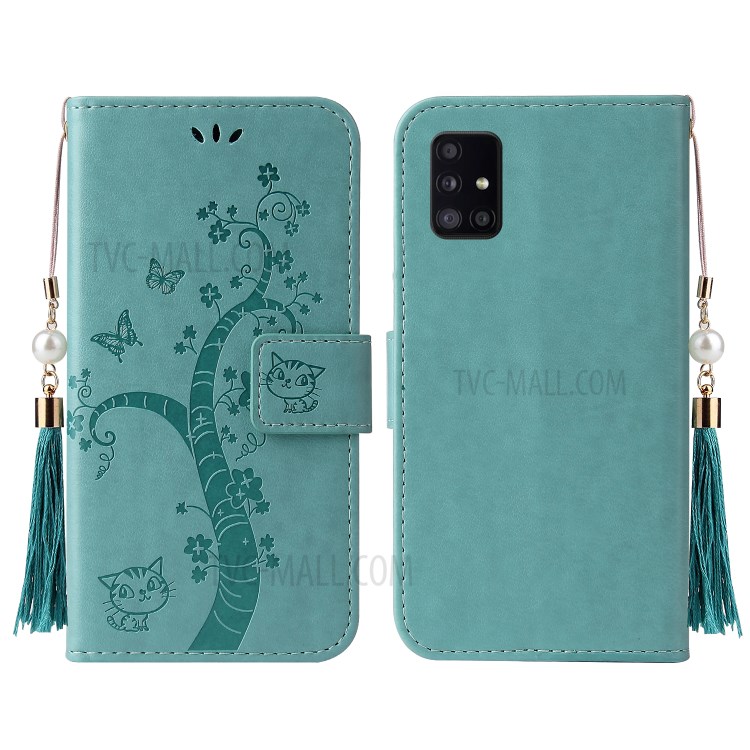 Imprint Lucky Tree Wallet Stand Leather Casing for Samsung Galaxy A51 SM-A515 - Green-7