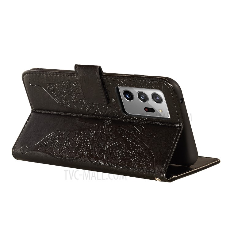 Imprinting Flowers Butterfly Leather Wallet Flip Phone Case for Samsung Galaxy Note 20 Ultra/Note 20 Ultra 5G - Black-6