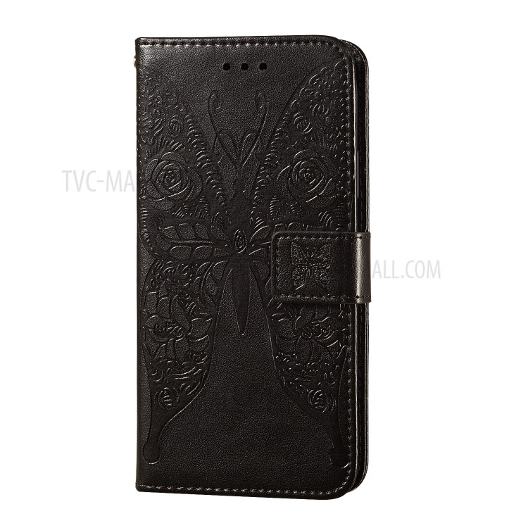 Flowers Butterfly Imprinting Leather Wallet Stand Phone Case for Samsung Galaxy A21s - Black-3