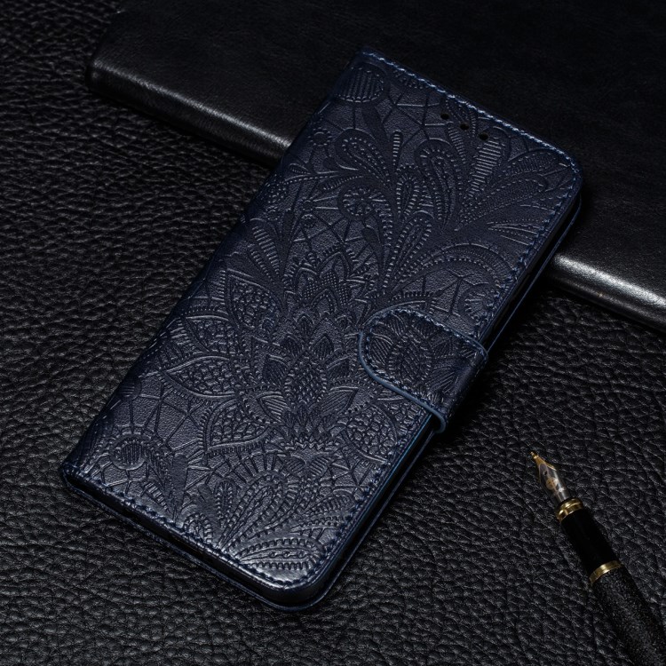 Lace Flowers Imprinting Leather Wallet Phone Cover Shell for Samsung Galaxy M51 (Side Fingerprint Version) - Blue-9