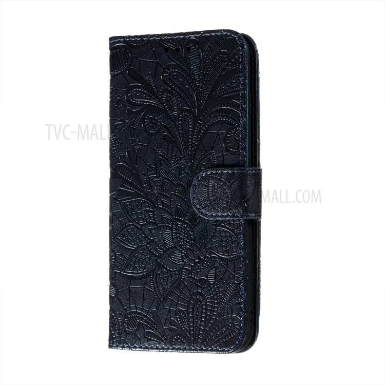 Lace Flowers Imprinting Leather Wallet Phone Cover Shell for Samsung Galaxy M51 (Side Fingerprint Version) - Blue-2