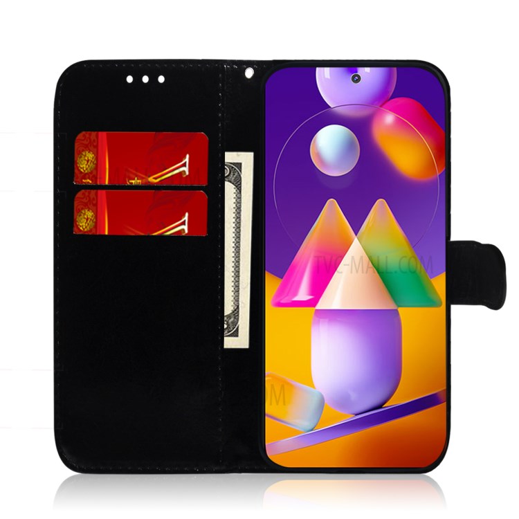 Mirror-like Surface Leather Case with Wallet + Stand + Wrist Strap for Galaxy M31s - Black-9