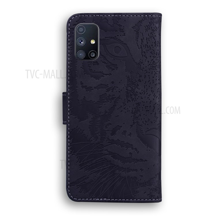 Imprinted Tiger Face Leather Wallet Stand Phone Case with for Samsung Galaxy M51 (Side Fingerprint Version) - Black-2