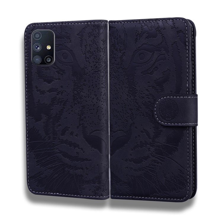Imprinted Tiger Face Leather Wallet Stand Phone Case with for Samsung Galaxy M51 (Side Fingerprint Version) - Black-7