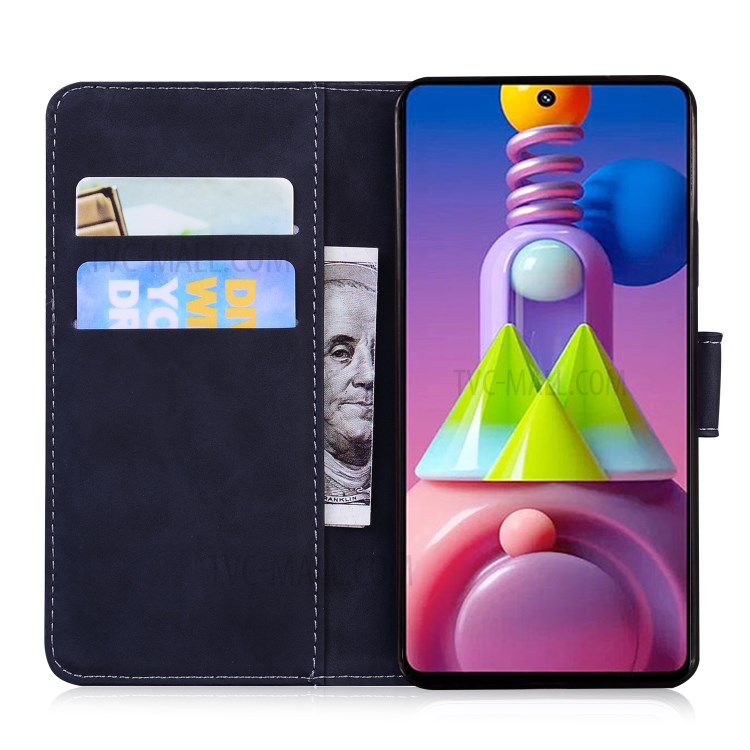 Imprinted Tiger Face Leather Wallet Stand Phone Case with for Samsung Galaxy M51 (Side Fingerprint Version) - Black-8