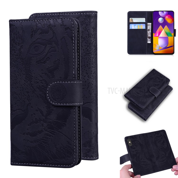 Tiger Face Imprinting Leather Phone Case with Wallet and Stand for Samsung Galaxy M31s - Black-10