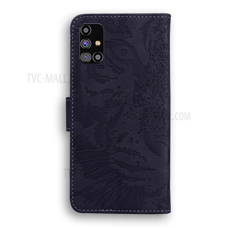 Tiger Face Imprinting Leather Phone Case with Wallet and Stand for Samsung Galaxy M31s - Black-2