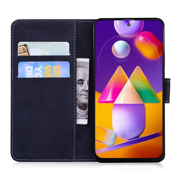 Tiger Face Imprinting Leather Phone Case with Wallet and Stand for Samsung Galaxy M31s - Black-8