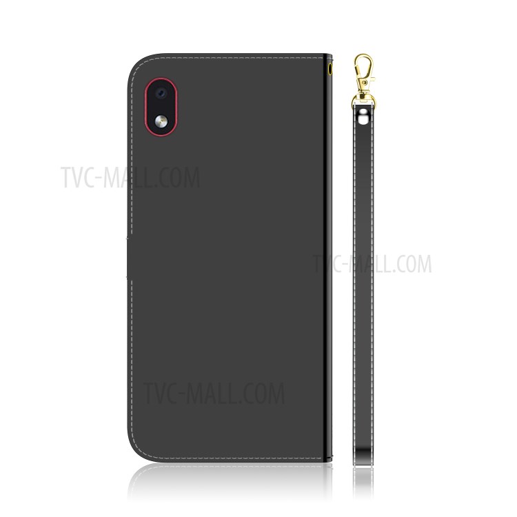 Mirror-like Surface Leather Wallet Stand Case with Wrist Strap for Samsung Galaxy A01 Core/M01 Core - Black-2