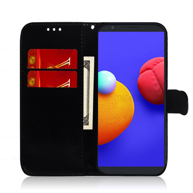 Mirror-like Surface Leather Wallet Stand Case with Wrist Strap for Samsung Galaxy A01 Core/M01 Core - Black-4