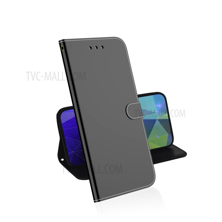 Mirror-like Surface Leather Wallet Stand Case with Wrist Strap for Samsung Galaxy A01 Core/M01 Core - Black-8