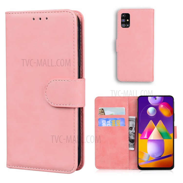 Wallet Stand Magnetic Clasp PU Leather Case for Samsung Galaxy M31s - Pink-1