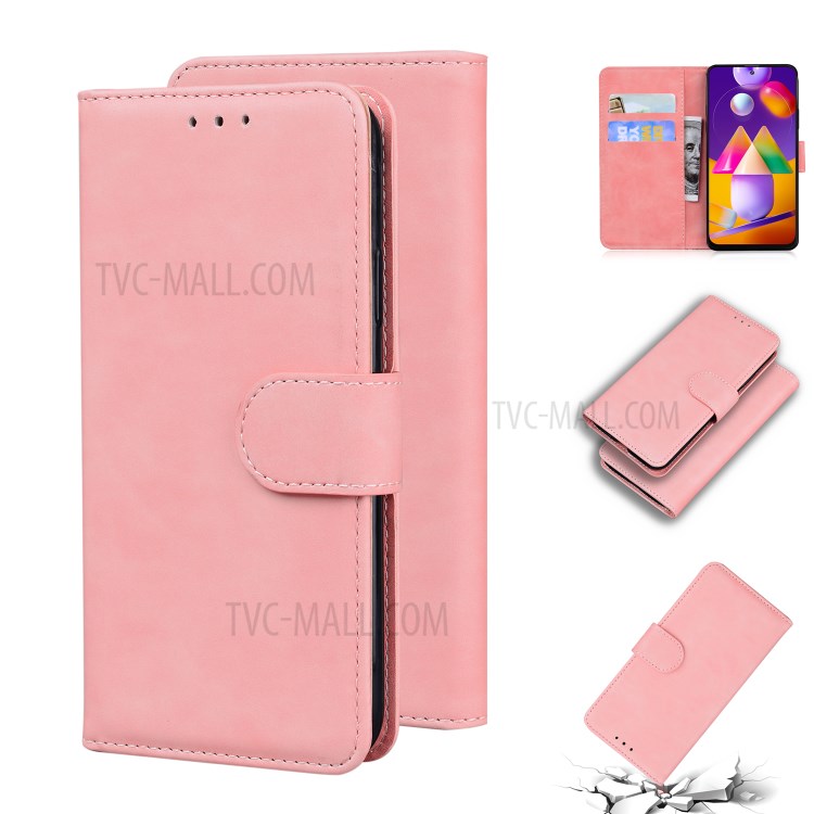 Wallet Stand Magnetic Clasp PU Leather Case for Samsung Galaxy M31s - Pink-9