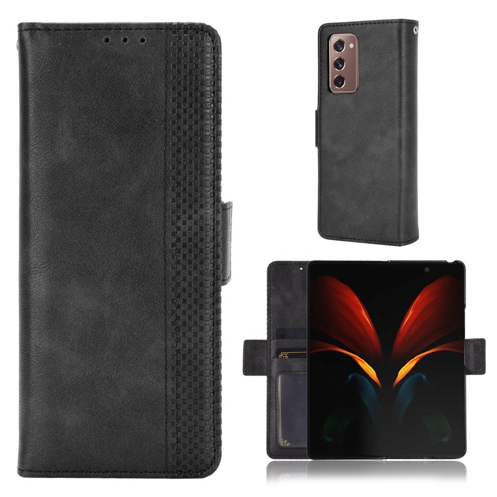 Side Magnetic Buckle Vintage Style Wallet Leather Stand Phone Cover Case for Samsung Galaxy Z Fold2 5G - Black-1