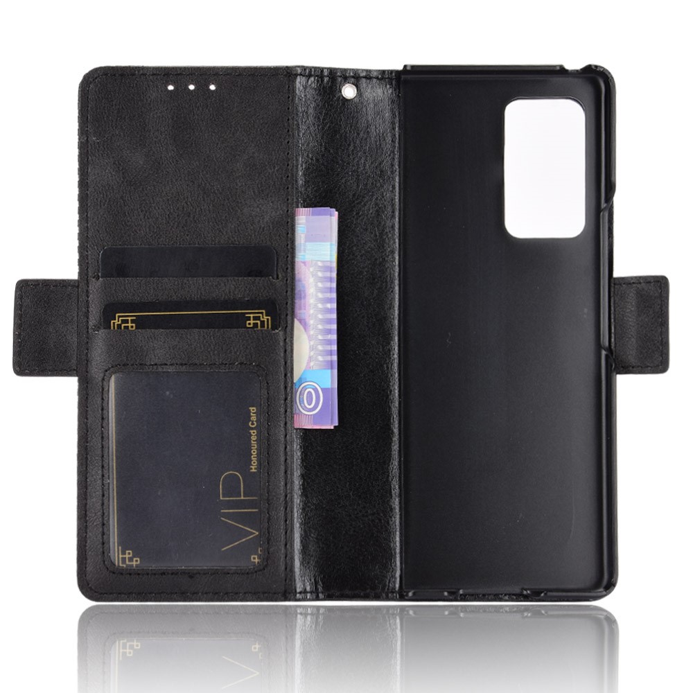 Side Magnetic Buckle Vintage Style Wallet Leather Stand Phone Cover Case for Samsung Galaxy Z Fold2 5G - Black-2