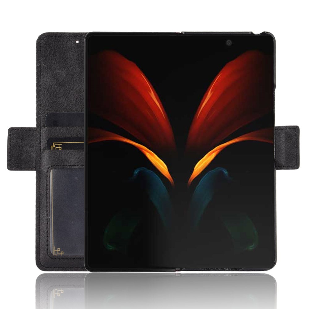 Side Magnetic Buckle Vintage Style Wallet Leather Stand Phone Cover Case for Samsung Galaxy Z Fold2 5G - Black-3