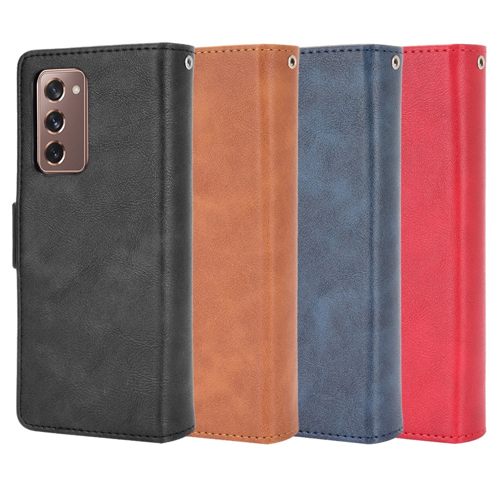 Side Magnetic Buckle Vintage Style Wallet Leather Stand Phone Cover Case for Samsung Galaxy Z Fold2 5G - Black-6