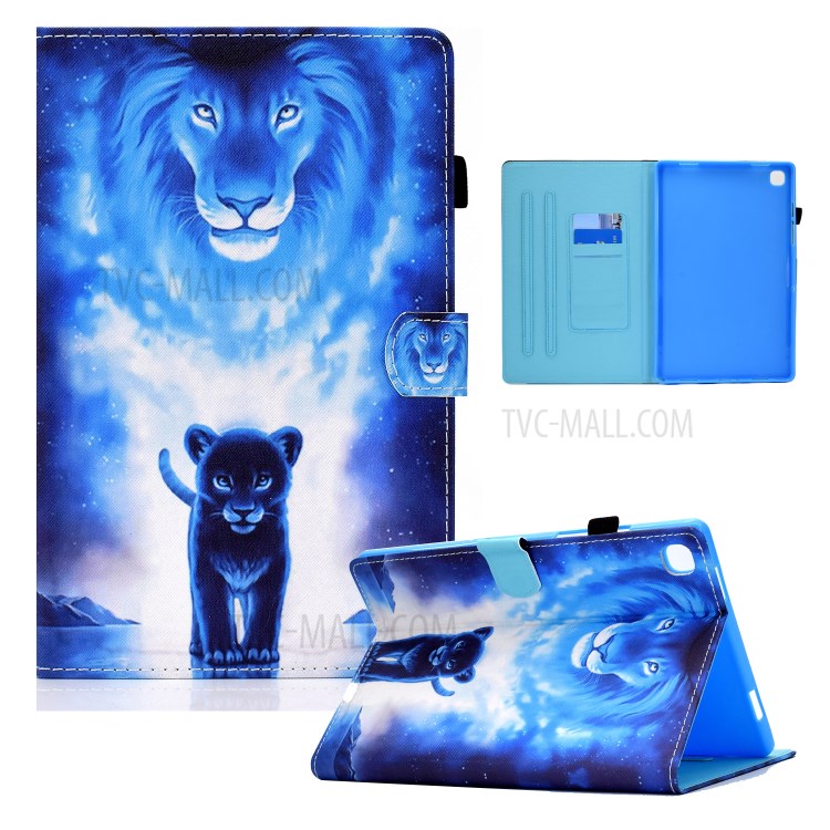 Pattern Printing Card Holder Leather Cover for Samsung Galaxy Tab S6 Lite P610 Stand Case - Lion-1