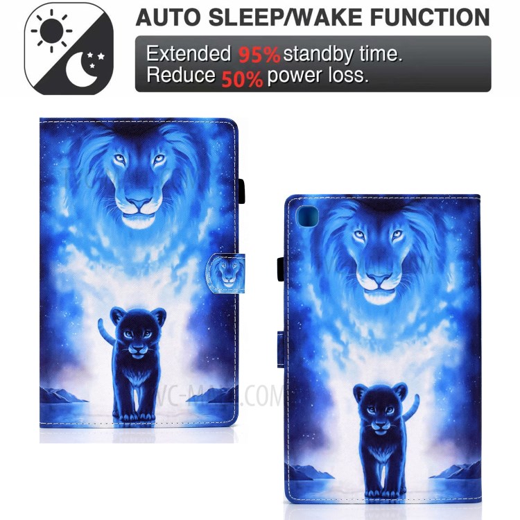 Pattern Printing Card Holder Leather Cover for Samsung Galaxy Tab S6 Lite P610 Stand Case - Lion-2