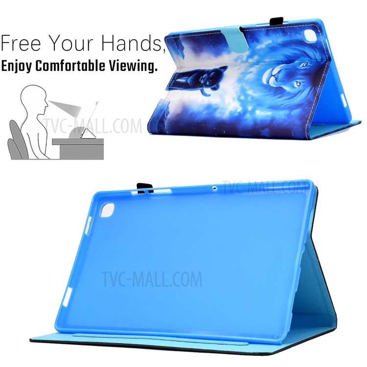 Pattern Printing Card Holder Leather Cover for Samsung Galaxy Tab S6 Lite P610 Stand Case - Lion-3
