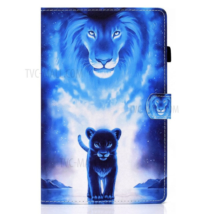 Pattern Printing Card Holder Leather Cover for Samsung Galaxy Tab S6 Lite P610 Stand Case - Lion-4