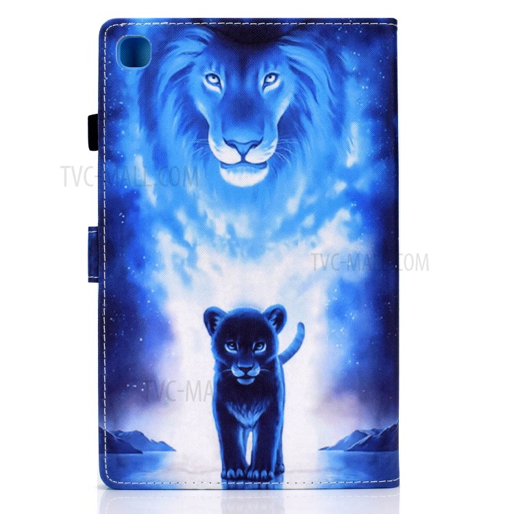 Pattern Printing Card Holder Leather Cover for Samsung Galaxy Tab S6 Lite P610 Stand Case - Lion-5
