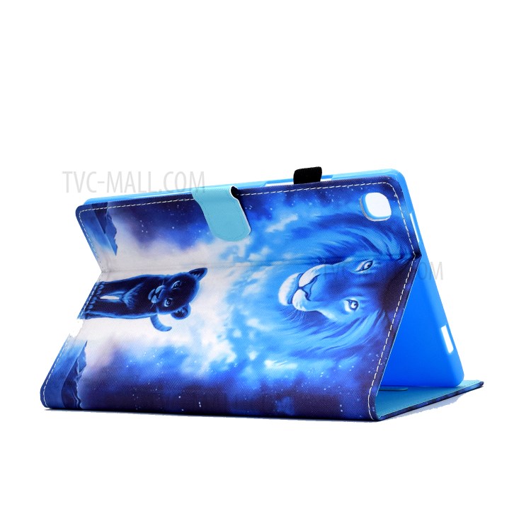 Pattern Printing Card Holder Leather Cover for Samsung Galaxy Tab S6 Lite P610 Stand Case - Lion-6