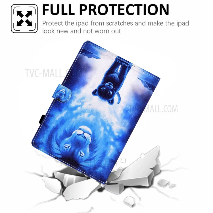 Pattern Printing Card Holder Leather Cover for Samsung Galaxy Tab S6 Lite P610 Stand Case - Lion-7