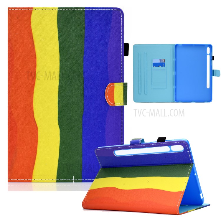 Pattern Printing Leather Protector for Samsung Galaxy Tab S7 T870 Card Holder Stand Case - Gradient-1