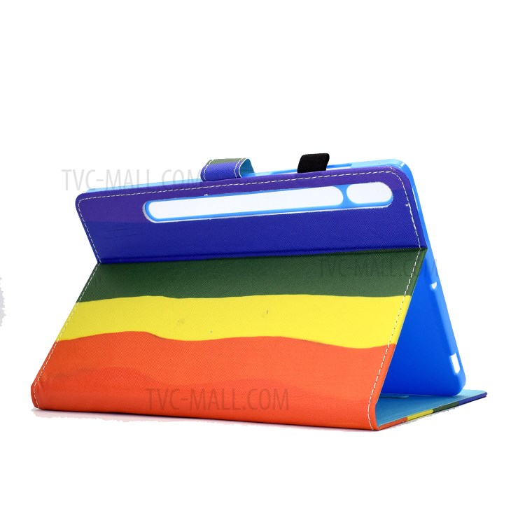 Pattern Printing Leather Protector for Samsung Galaxy Tab S7 T870 Card Holder Stand Case - Gradient-6