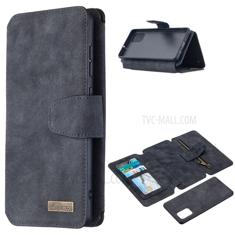 BF07 Detachable Matte Leather Wallet Phone Cover with Zippered Pocket for Samsung Galaxy A71 SM-A715 - Black-1