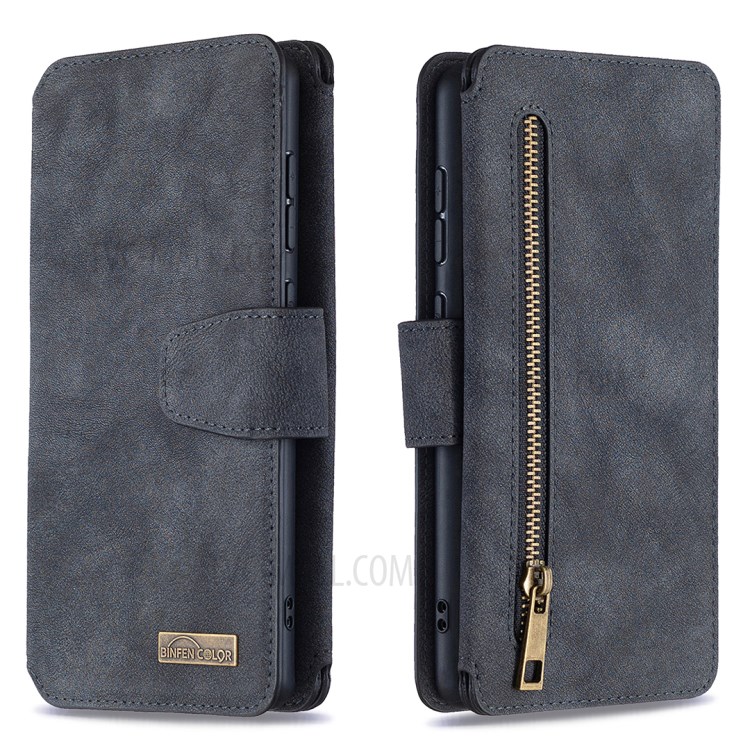 BF07 Detachable Matte Leather Wallet Phone Cover with Zippered Pocket for Samsung Galaxy A71 SM-A715 - Black-4