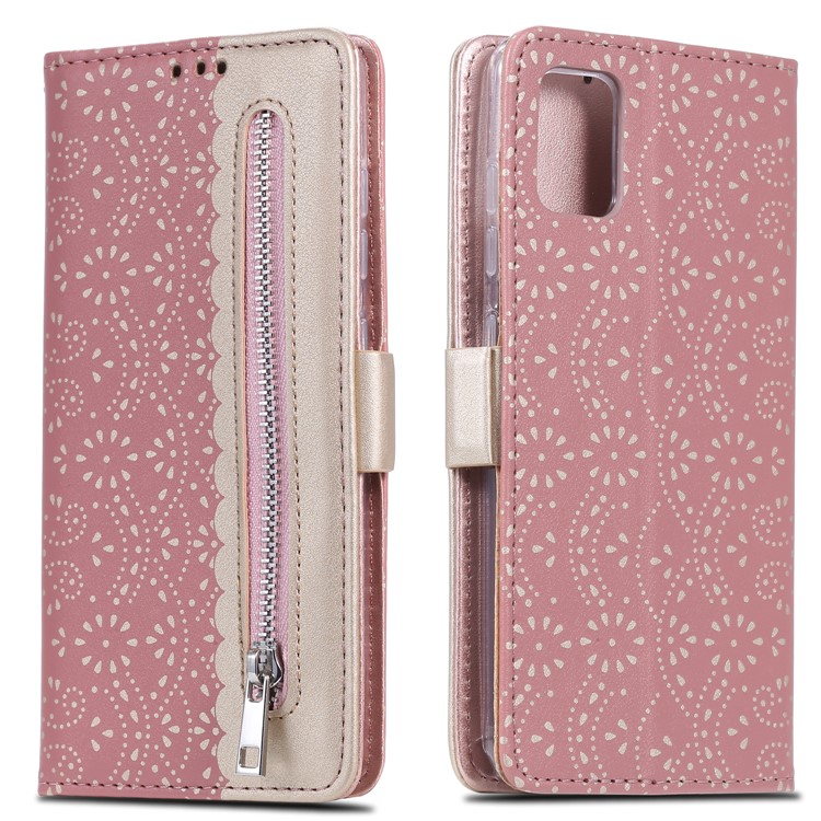 Lace Flower Skin Zipper Leather Cover for Samsung Galaxy S20 FE/S20 Fan Edition/S20 FE 5G/S20 Fan Edition 5G - Pink-1